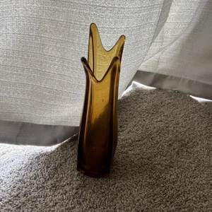 Vintage LE Smith Swung Vase Amber Glass Four Finger Square 11” MCM - Picture 1 of 14