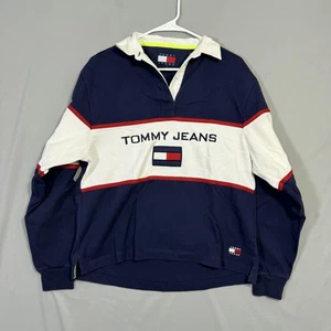 Tommy Jeans Camisa de Rugby Para Hombres Mediana Manga Larga Pullover Deletrear Denim Informal - Imagen 1 de 8