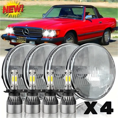 适用于梅赛德斯-奔驰 380SL 450SL 560SL 4PCS 5.75 英寸圆形 LED 车头灯 高低光束 A — 第 1/4 张图片