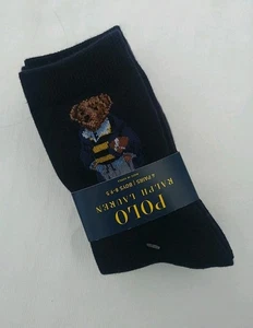 POLO RALPH LAUREN BOY'S 3 PK PREPPY BEAR AND GREEN ARGYLE CREW SOCKS, SIZE 8-9.5 - Picture 1 of 6