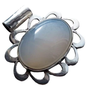 Silber Anhänger Blau-Achat Edelsteinanhänger Stein  925 e Sterling Silberschmuck - Bild 1 von 1