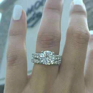 2Ct Round Lab-Created Diamond Bridal Set Wedding Ring 14k White Gold Plated - Picture 1 of 4
