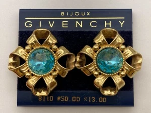 Givenchy Vintage Clip Ohrringe blau gold Band Runway signiert 80er EINIGE ANLAUFEN - Bild 1 von 10