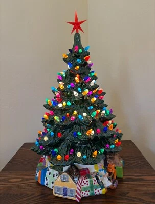 Stunning Ceramic Hand Glazed Christmas Tree With Hard-to-Find Toy Present Base - Image 1 of 4