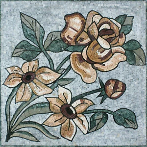 Roses And Pretty Flowers Outlined Garden Design Marble Mosaic - Picture 1 of 1