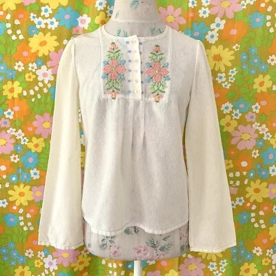 Top túnica vintage años 70 groovy boho hippie flor bordada talla XS/S Foto 1 de 4