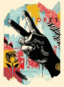 Shepard Fairey "Raise the Level (Peace)" 18x24 Art Print Rare Obey Giant LE550 - Picture 1 of 1