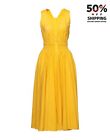 Sugerowana cena detaliczna 313€ MAJE Sukienka Midi Flare EU40 US8 UK12 L Żółta mieszanka lnu Scoop Neck