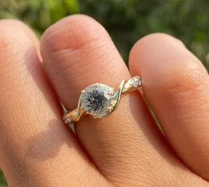 14K Yellow Gold Plated 2Ct Round Cut Lab Created Diamond Women's Engagement Ring - Foto 1 di 7