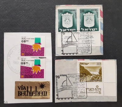 ISRAEL 1972-92 On Piece Margins Pair Pictorial Cancels V/VF See Note 5387 - image 1 of 3