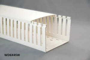 (1) New 6"x4"x2m Wide Finger Open Slot Wiring Duct/Cable Raceway w/Cover,White - Picture 1 of 3