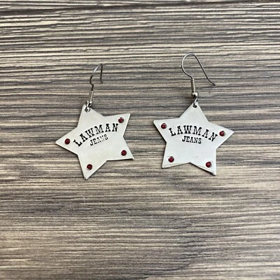 Pendientes colgantes de plata vintage Lawman Jeans Western Foto 1 de 4