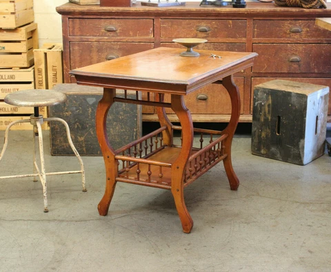 Vtg Antique Stick & Ball Entry Side Console Table Desk Library Wood Victorian Cover