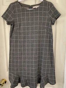 Cute Size 2 Ann Taylor LOFT Flounce Dress Knit Gray Plaid Pink Dress Winter - Picture 1 of 6