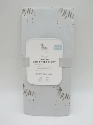 Pottery Barn Kids Baby Finley Zebra Organic Crib Fitted Sheet Blue #7001 - Image 1 of 4