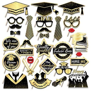 30PCS Graduation 2025 Photo Booth Props Yellow Grad Party Decorations - Picture 1 of 5