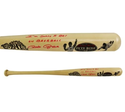Pete Rose Signed Cincinnati Reds Cooperstown Engraved Blonde MLB Bat - Red Ink - Image 1 of 4