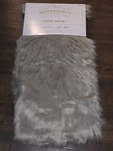Wondershop 42-54 in Christmas Tree Skirt Grey Faux Fur Holiday NWT Reversible - Picture 1 of 5