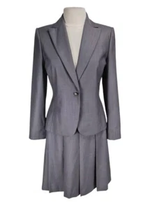 Calvin Klein Women Skirt Suit Size 8 Gray One Button Blazer Pleat Skirt E3A - Picture 1 of 7