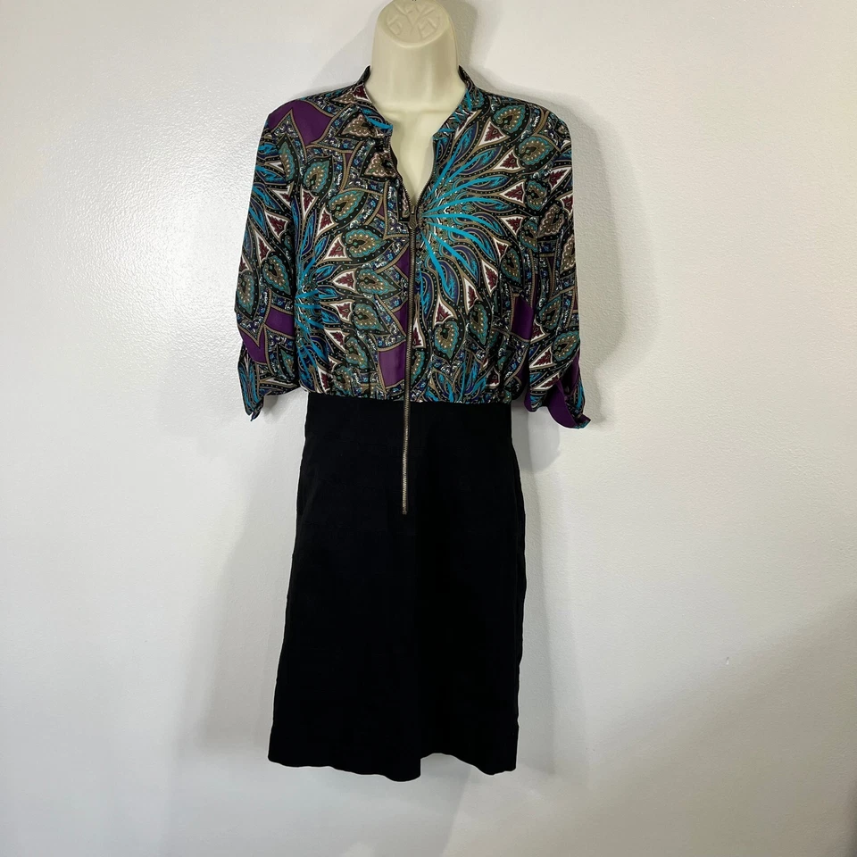 Nicole Miller Shirt Dress Size 8 / Medium Bandage Zipper Purple Blue Black - Image 1 of 4