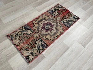 Fußmatte Teppich, Boho Deko, Handarbeit Teppich, Wohndeko, Teppich, Wollteppich 1,2 x 2,6 ft - Bild 1 von 10
