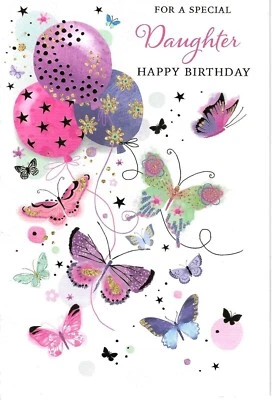 SIMON ELVIN SPECIAL DAUGHTER BIRTHDAY GREETING CARD 7"X5 BUTTERFLIES BALLOONS FEMALE DESIGN