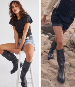 Free People Brooks hohe Stiefel Gr. 38,5 schwarz klobig - Bild 1 von 10