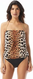 Vince Camuto L22524 Black Leopard Chain-Halter Blouson Tankini Swim Top Size S - Picture 1 of 4