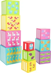 Small Foot Stacking Cubes Wild Animals Childrens Colourful Mix Match Fun Game - Picture 1 of 4
