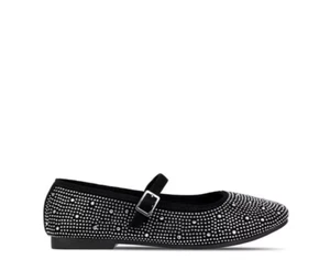 Schwarze flache Mary Jane Schuhe Größe 8 Damen Mädchen silberne Nieten Schnalle Ballerinas - Bild 1 von 12