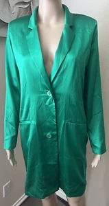 ADRIANA IGLESIAS Satin SILK LONG BLAZER DRESS JACKET Two Row Buttoned sz 36 4 US - Picture 1 of 16