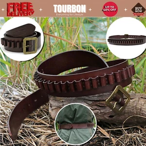 Leather Cartridges Holder 9mm/38spl Ammo Sling Handgun Ammunitions Belt-TOURBON - Picture 1 of 24