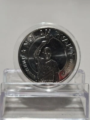 1993 NOLAN RYAN 1 DOLLAR LIBERIA ROUND COIN TEXAS RANGERS 7 NO HITTERS - Image 1 of 2