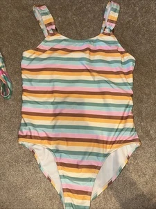 NWOT Girls WONDER NATION One Piece Multi-Colored Stripped Swimsuit XL 14-16 Plus - Picture 1 of 5