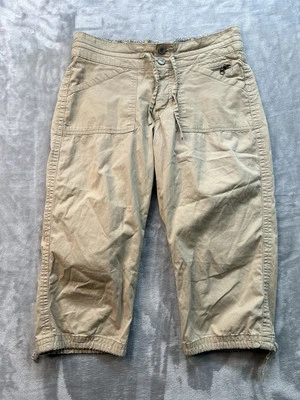 Lee Mujer Talla 12 Diseñador Bronceado Capris Cordón Tiro Medio Ligero Playa Parque Foto 1 de 4