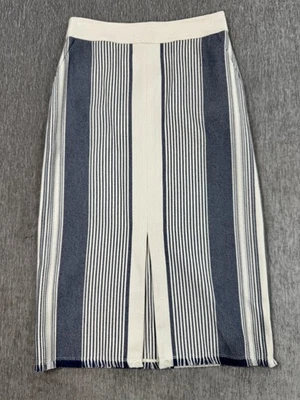 Lafayette 148 New York Skirt Womens 2 Blue White Striped Adelina Raffia Midi - Image 1 of 4