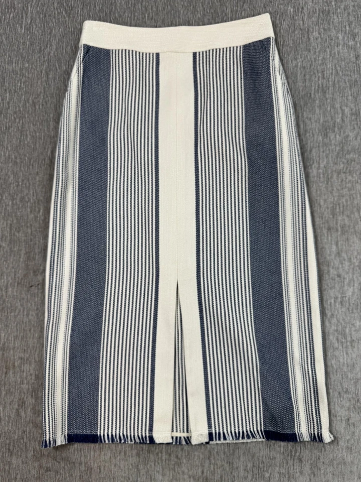 Lafayette 148 Нью-Йорк юбка женщин 2 синий белый в полоску Adelina Raffia Midi - Изображение 1 из 4