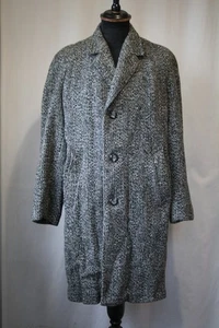 Vtg Grey Herringbone wool winter warm overcoat size large mod revival - Picture 1 of 22