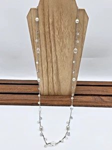 Premier Designs SILVER MOON Necklace Singapore Chain Pearls Crystals 37" - Picture 1 of 8
