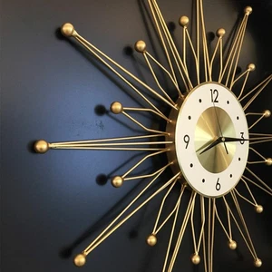 50CM Retro Metal Art Sunburst Clock Mid Century Modern Wall Vintage Clock Decor - Picture 1 of 11