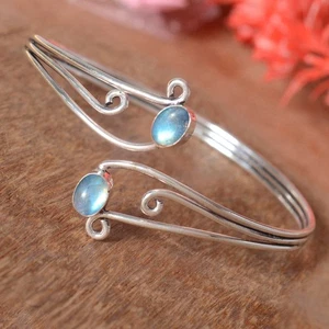 Bracciale con pietre preziose labradorite fuoco blu in argento sterling 925... - Foto 1 di 9