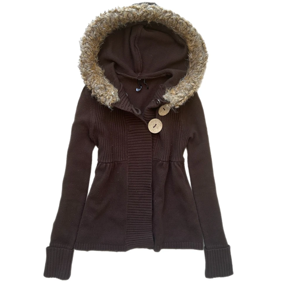vintage y2k brown fur knit babydoll sweater size s - Image 1 of 1