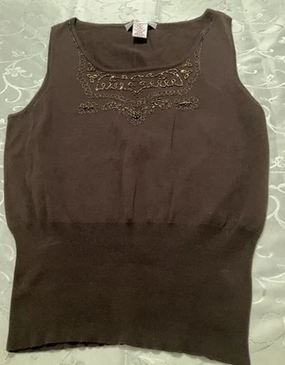 Style&Co. Women's Brown Cotton Knit Beaded Short Sleeveless Top Large - Image 1 of 4
