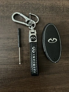 Genuine Leather Car Key Fob Infiniti Auto key Cover Holder Keychain 5 Button - Picture 1 of 5