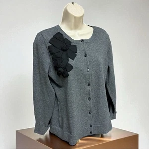 Charter Club Embellished Bow Button Front Sweater Gray Med Emily in Paris Edit - Picture 1 of 8