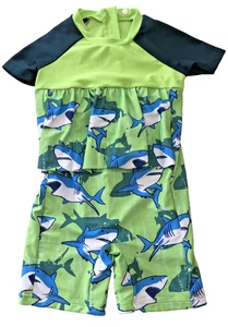 Swimsuit/Rash Guard Age 5yrs Green/Blue Girls/Boys Cartoon Shark Surf Suit - Picture 1 of 6