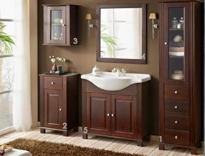 Badmöbel RETRO 85 mit Waschbecken MASSIVHOLZ BRAUN verschiedene Kombinationen - Bild 1 von 4