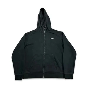 Nike Sportswear Hoodie Mens Medium Black Swoosh Full Zip Distressed Sweatshirt - Picture 1 of 8