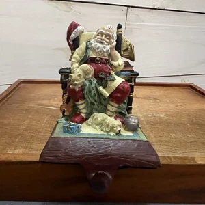 Vintage schwer Weihnachten Santa Geschenke Kamin Katze Hund Strumpf Mantel Haken Halter - Bild 1 von 8