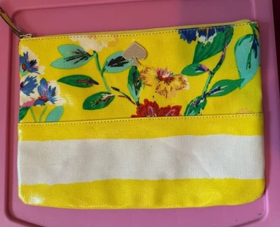 Estojo de embreagem Kate Spade Willow Road floral com zíper maquiagem amarelo branco em excelente estado usado - Imagem 1 de 4